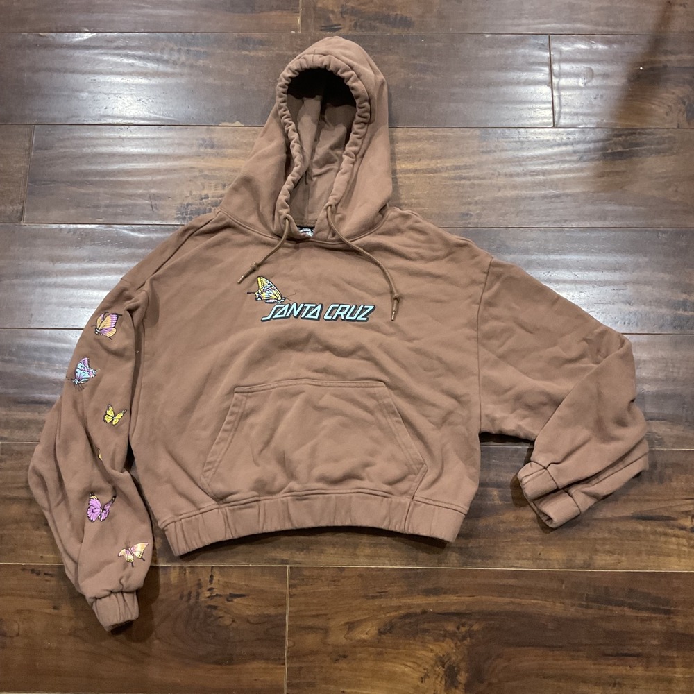 Santa Cruz Butterfly Logo Cropped Hoodie Brown Sweatshirt Women Medium